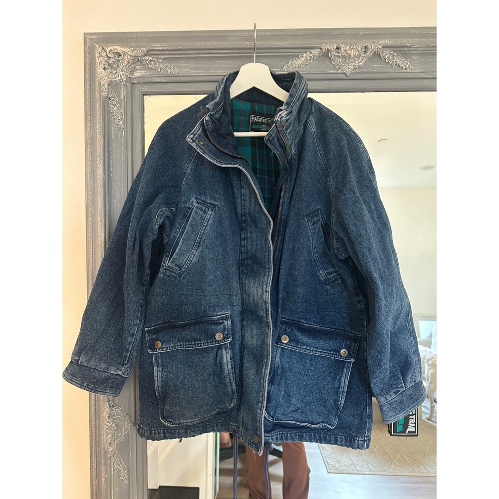 Pacific Trail Vintage Denim Field Jacket Flannel Lined Utility Coat Deadstock S - Picture 5 of 12